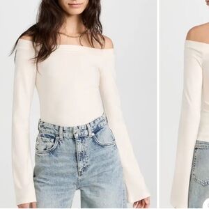Reformation off shoulder white top long bell sleeve